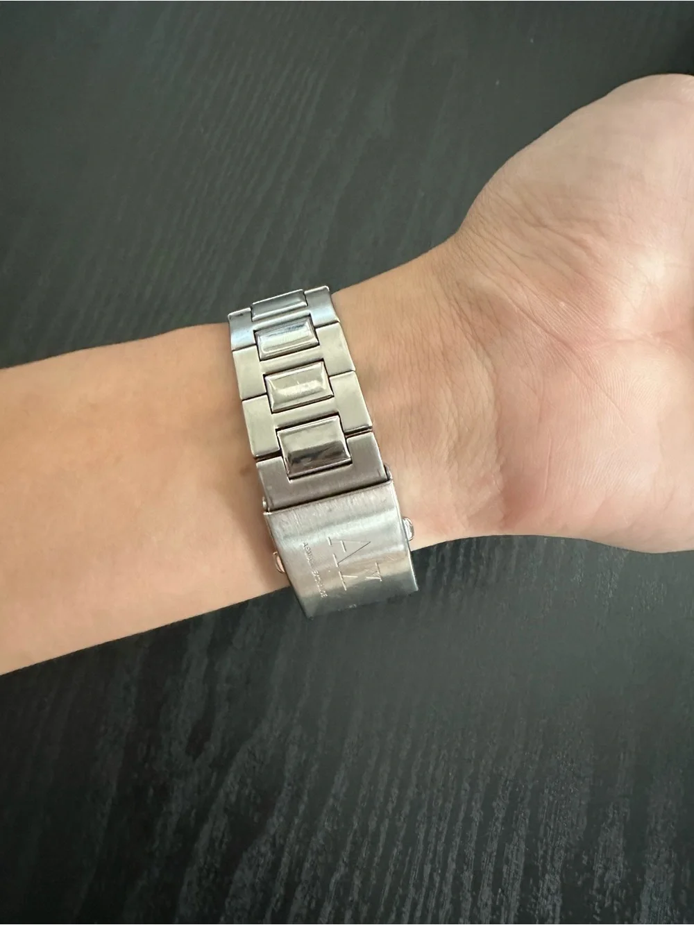 Armani Exchange Silver-Tone Bracelet Watch with Black Dial 42mm